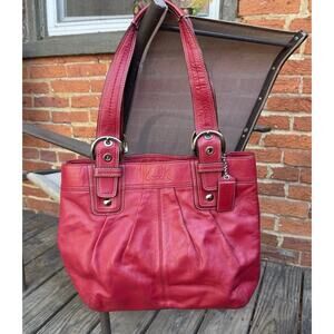 Coach LARGE F13732 Vintage Red Soho Y2K Pleated Leather Shoulder Bag